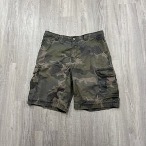 The North Face Camo Cargo Shorts Men's 38 Green 11" Inseam Camouflage Hiking